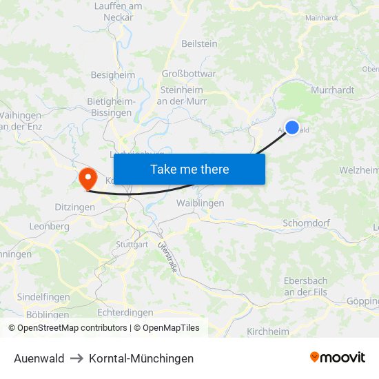 Auenwald to Korntal-Münchingen map