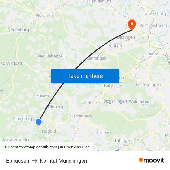 Ebhausen to Korntal-Münchingen map