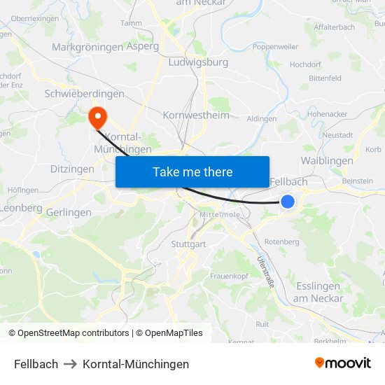 Fellbach to Korntal-Münchingen map