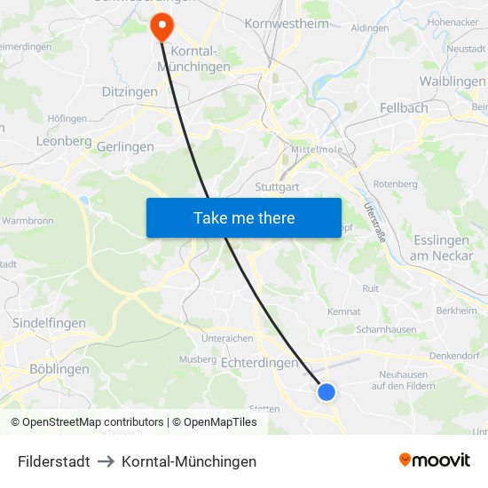 Filderstadt to Korntal-Münchingen map