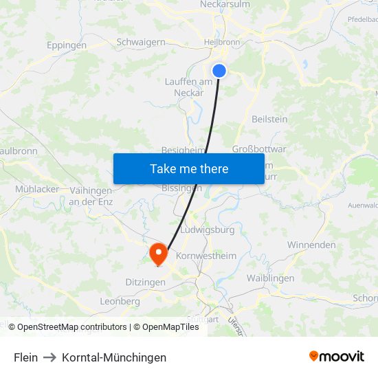 Flein to Korntal-Münchingen map