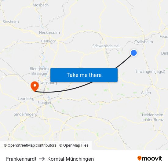 Frankenhardt to Korntal-Münchingen map