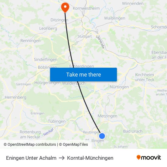 Eningen Unter Achalm to Korntal-Münchingen map