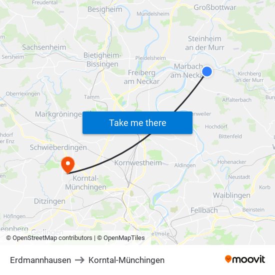 Erdmannhausen to Korntal-Münchingen map