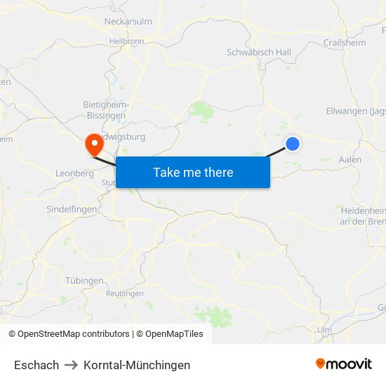 Eschach to Korntal-Münchingen map