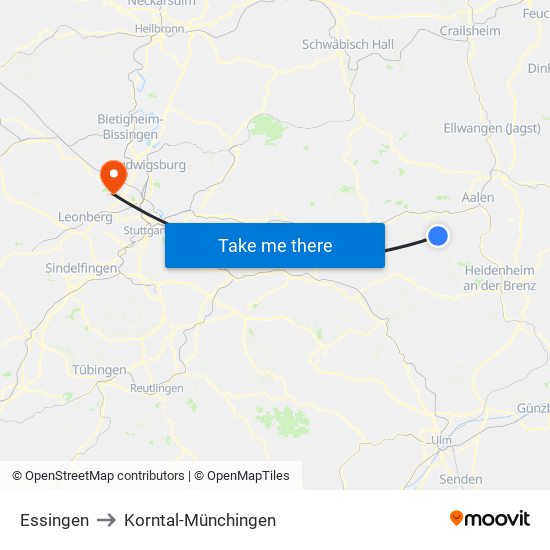 Essingen to Korntal-Münchingen map