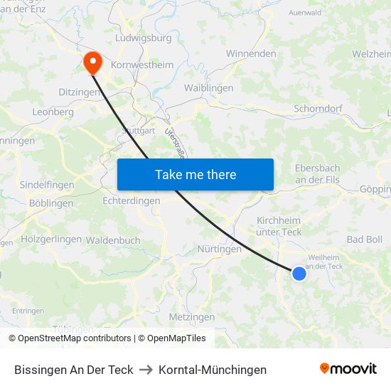 Bissingen An Der Teck to Korntal-Münchingen map