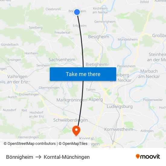 Bönnigheim to Korntal-Münchingen map