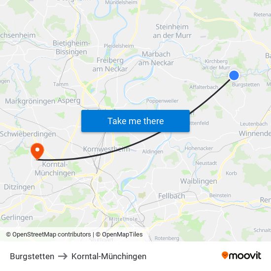 Burgstetten to Korntal-Münchingen map