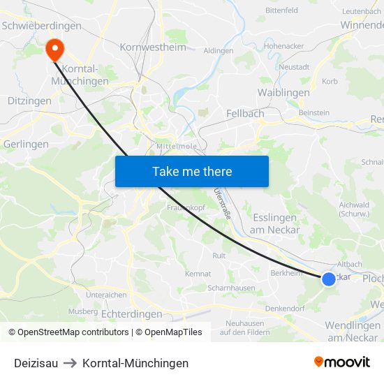 Deizisau to Korntal-Münchingen map