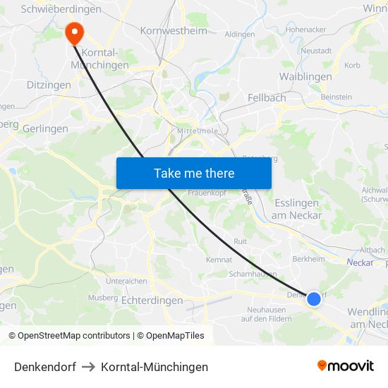 Denkendorf to Korntal-Münchingen map