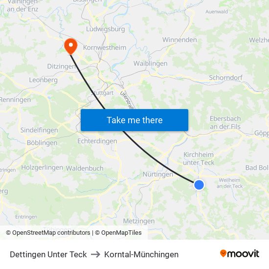 Dettingen Unter Teck to Korntal-Münchingen map