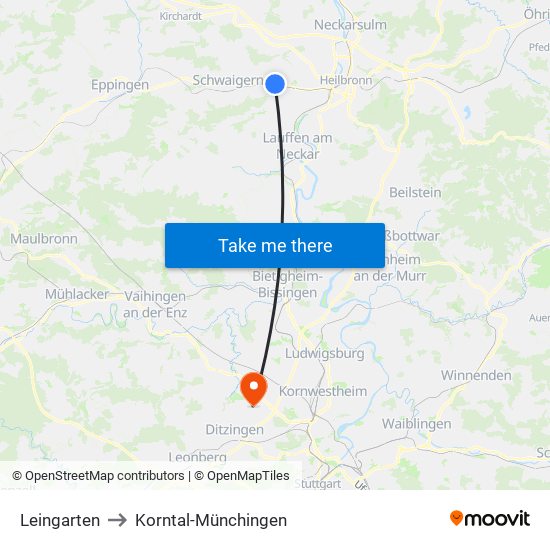 Leingarten to Korntal-Münchingen map