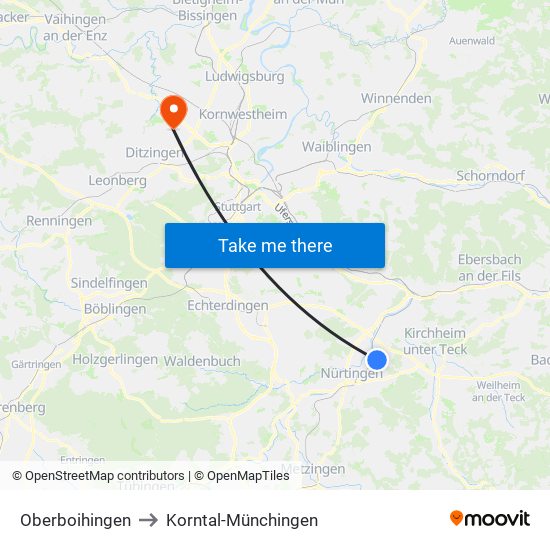 Oberboihingen to Korntal-Münchingen map