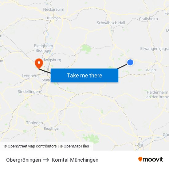 Obergröningen to Korntal-Münchingen map