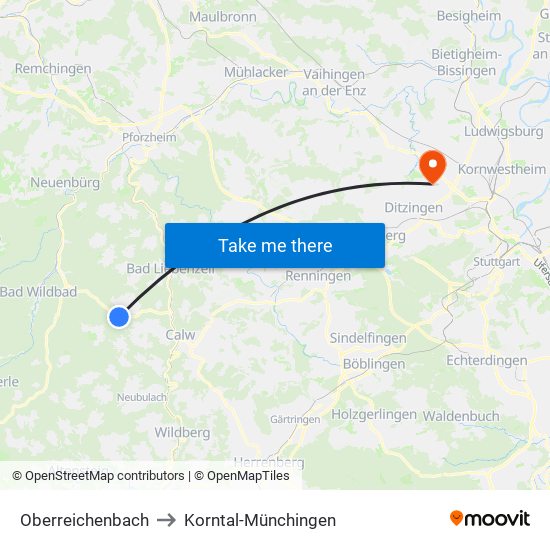 Oberreichenbach to Korntal-Münchingen map