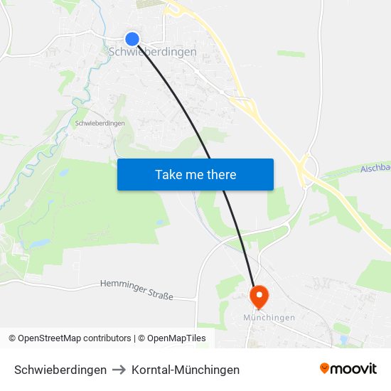 Schwieberdingen to Korntal-Münchingen map