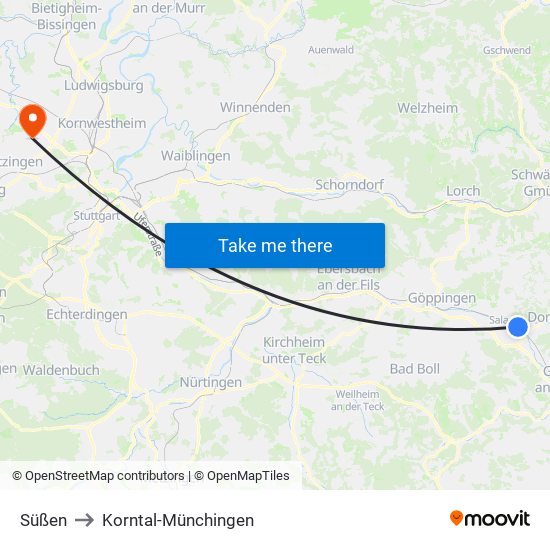 Süßen to Korntal-Münchingen map