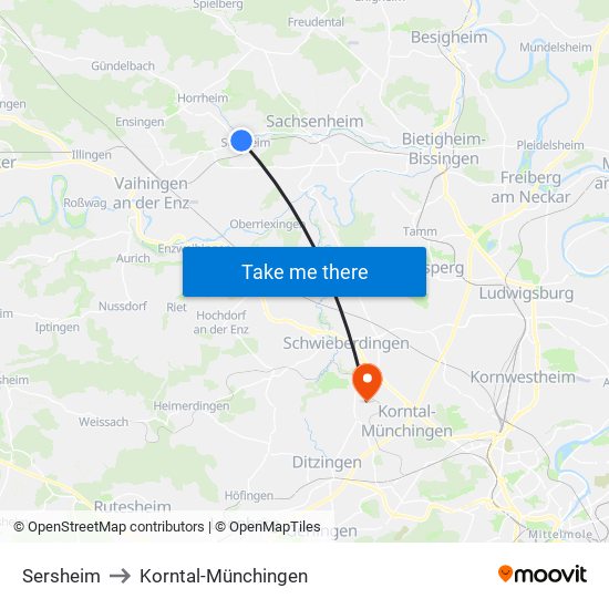 Sersheim to Korntal-Münchingen map