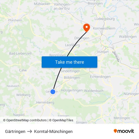 Gärtringen to Korntal-Münchingen map