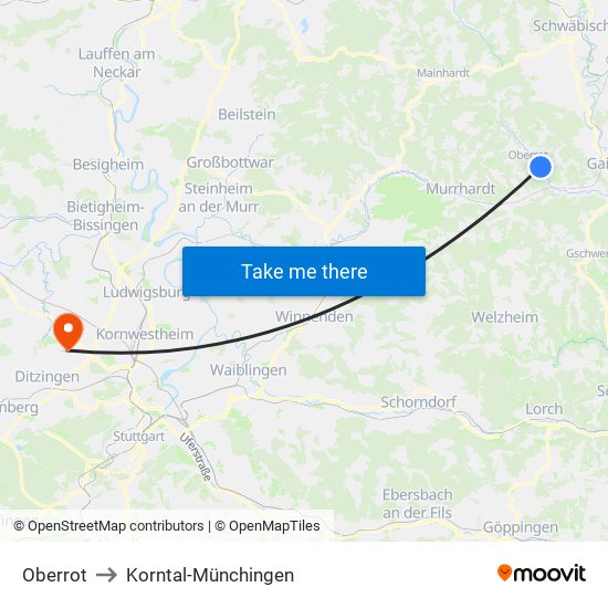 Oberrot to Korntal-Münchingen map