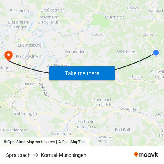 Spraitbach to Korntal-Münchingen map