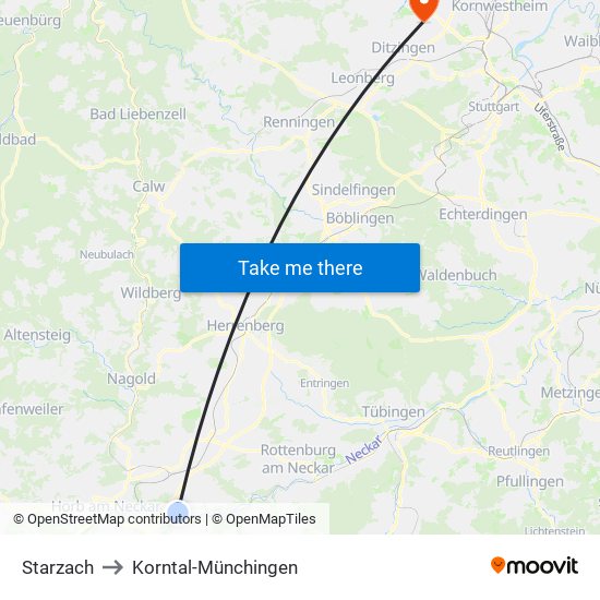 Starzach to Korntal-Münchingen map