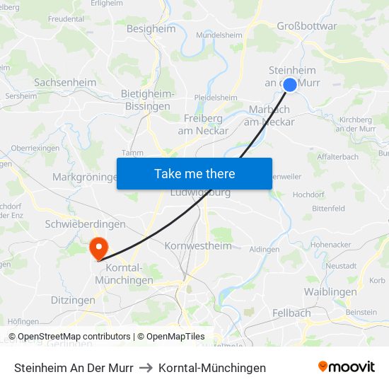 Steinheim An Der Murr to Korntal-Münchingen map