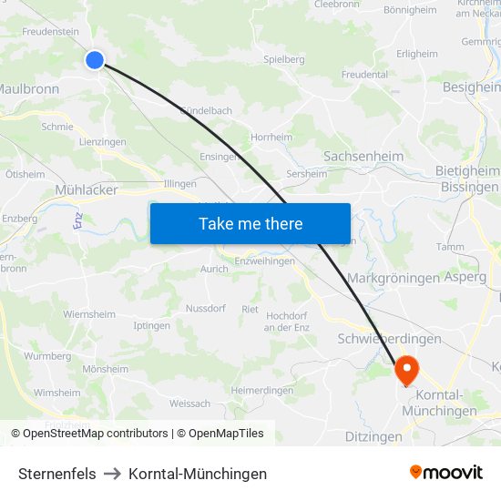 Sternenfels to Korntal-Münchingen map