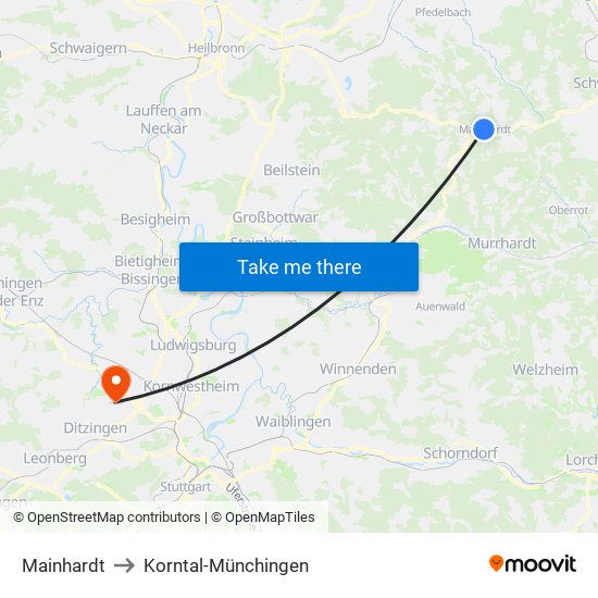 Mainhardt to Korntal-Münchingen map