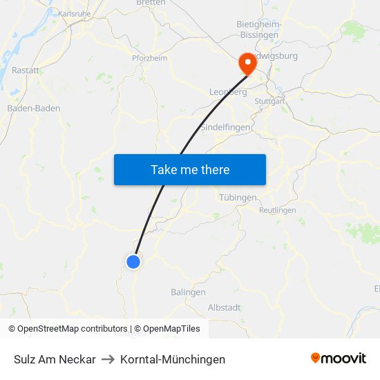 Sulz Am Neckar to Korntal-Münchingen map