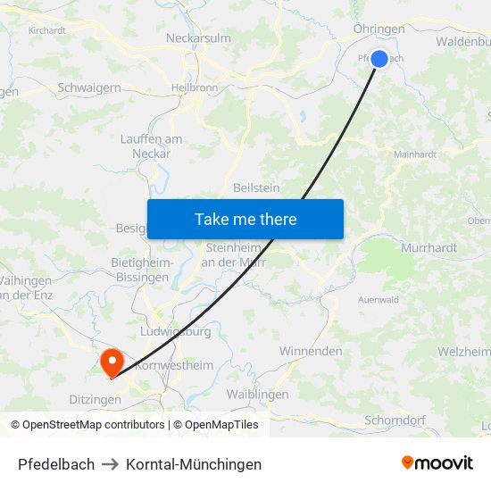 Pfedelbach to Korntal-Münchingen map