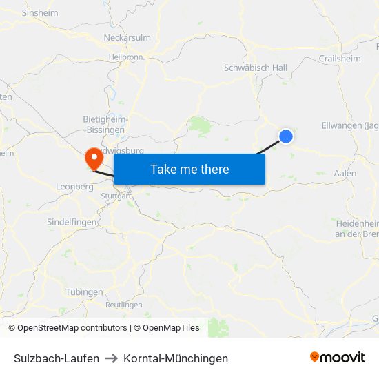 Sulzbach-Laufen to Korntal-Münchingen map