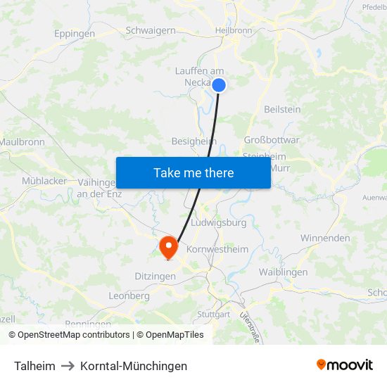 Talheim to Korntal-Münchingen map