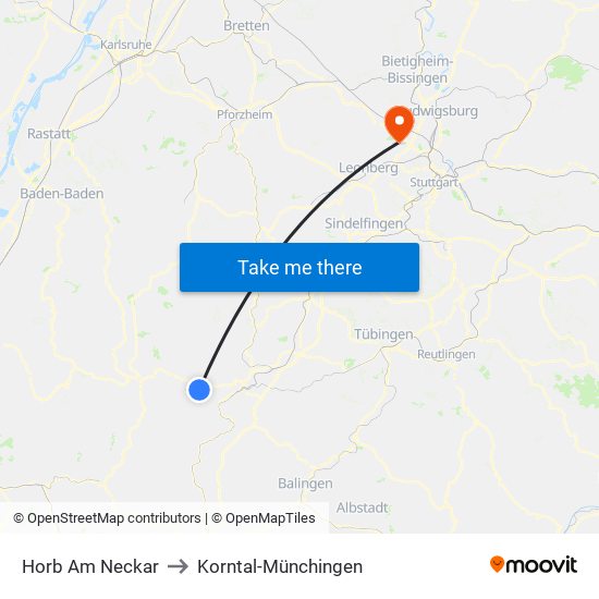 Horb Am Neckar to Korntal-Münchingen map