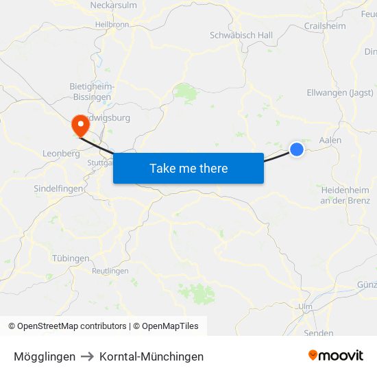 Mögglingen to Korntal-Münchingen map