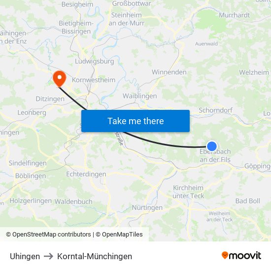 Uhingen to Korntal-Münchingen map