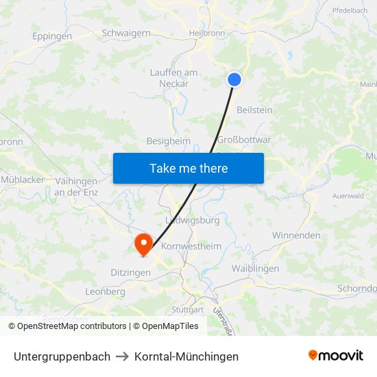 Untergruppenbach to Korntal-Münchingen map