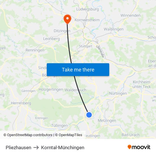 Pliezhausen to Korntal-Münchingen map