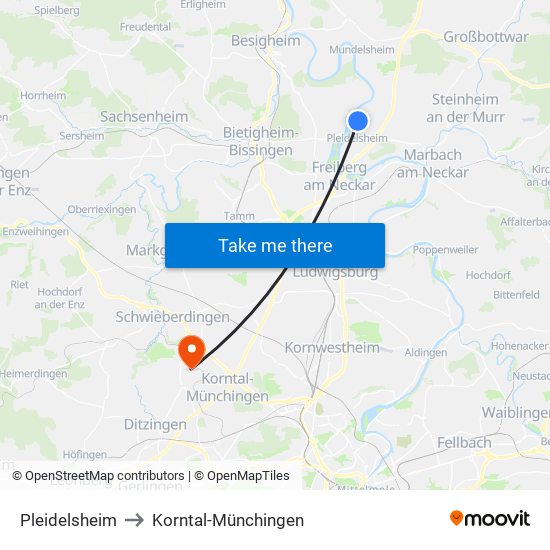 Pleidelsheim to Korntal-Münchingen map