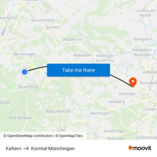 Keltern to Korntal-Münchingen map