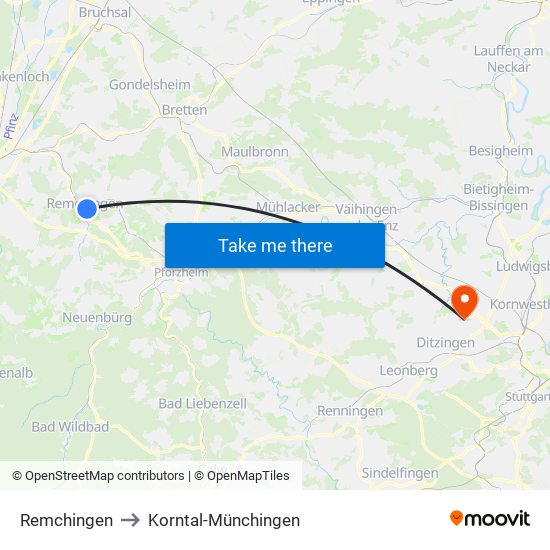 Remchingen to Korntal-Münchingen map