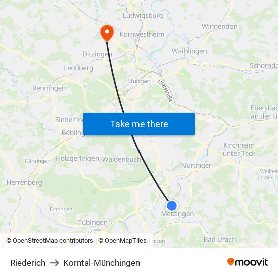 Riederich to Korntal-Münchingen map