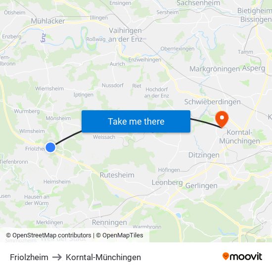 Friolzheim to Korntal-Münchingen map