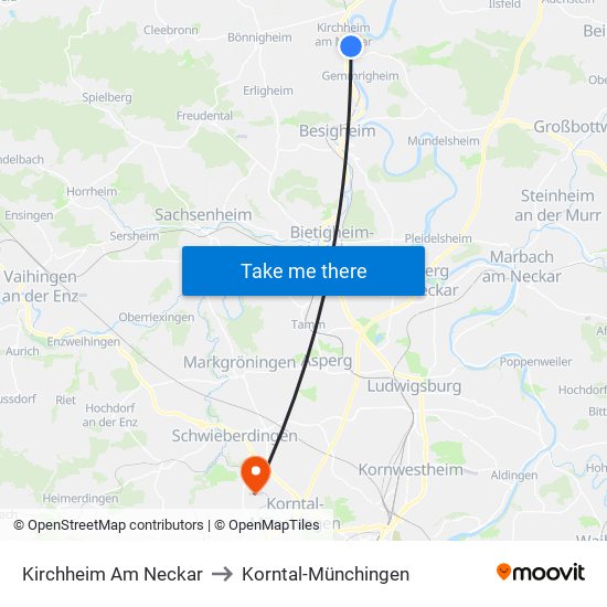 Kirchheim Am Neckar to Korntal-Münchingen map