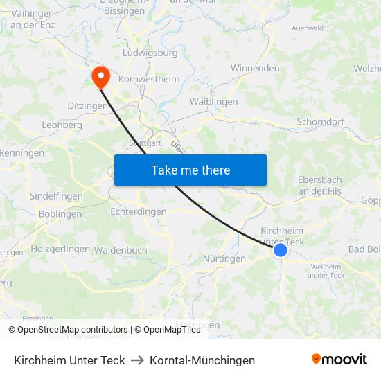 Kirchheim Unter Teck to Korntal-Münchingen map