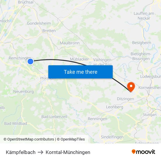 Kämpfelbach to Korntal-Münchingen map