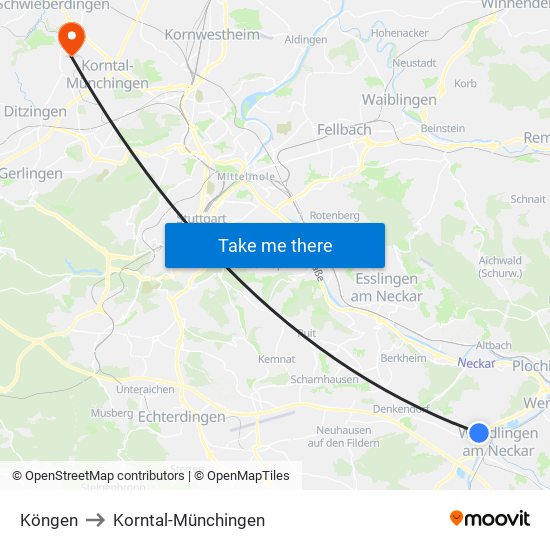 Köngen to Korntal-Münchingen map