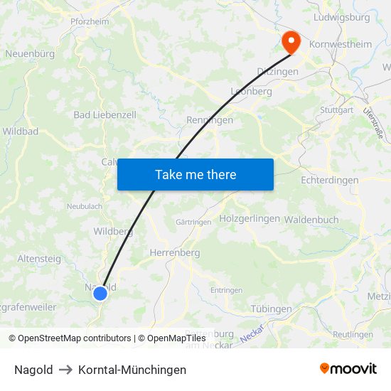 Nagold to Korntal-Münchingen map