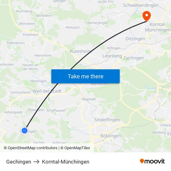 Gechingen to Korntal-Münchingen map